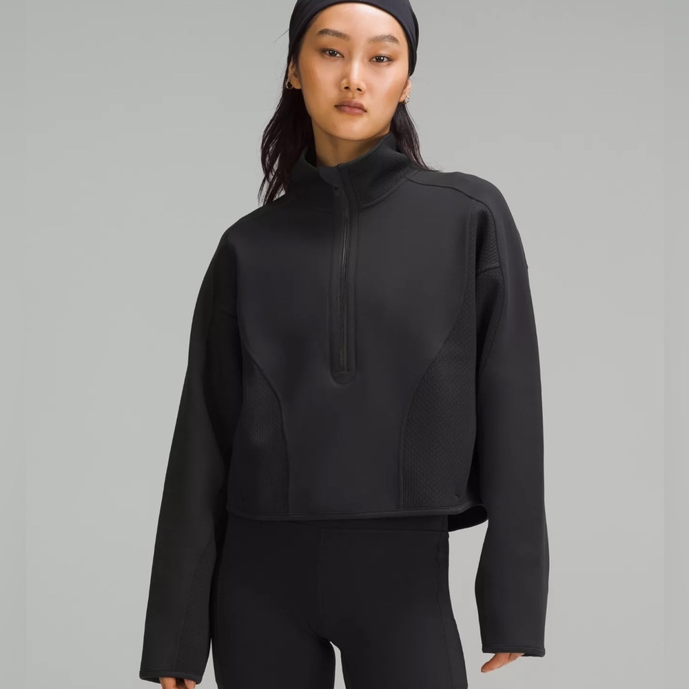 Mixed Fabric Half Zip Pullover